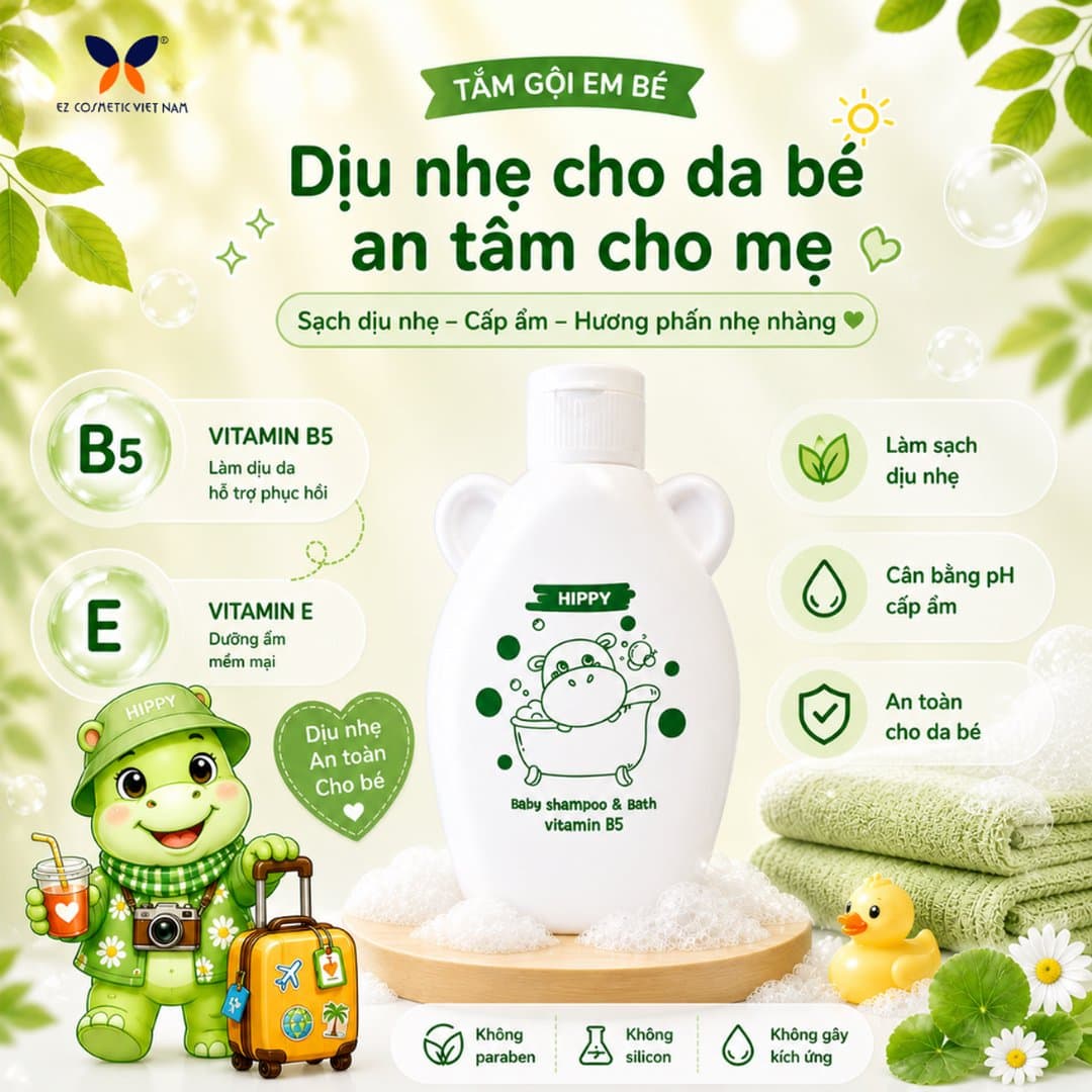 Bộ sản phẩm trải nghiệm HIPPY chăm sóc bé iu - Kem dưỡng ẩm 40g, tắm gội 90ml, nước giặt xả 90ml, nước rửa bình sữa 50ml — 3