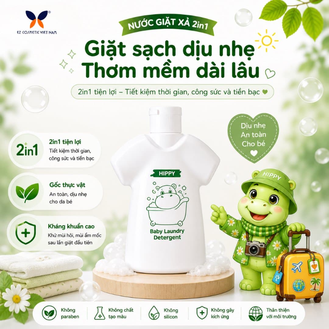Bộ sản phẩm trải nghiệm HIPPY chăm sóc bé iu - Kem dưỡng ẩm 40g, tắm gội 90ml, nước giặt xả 90ml, nước rửa bình sữa 50ml — 4