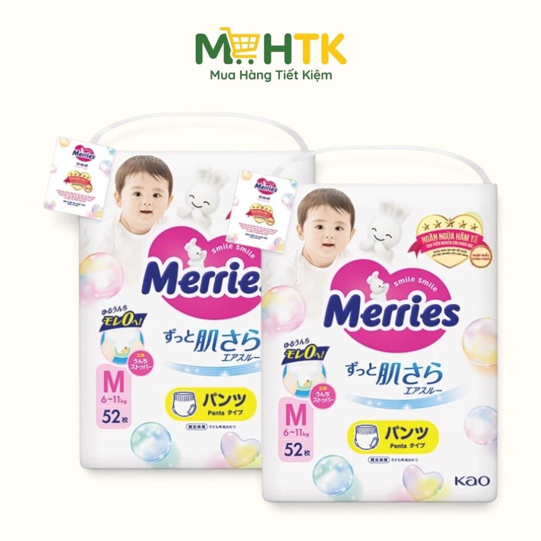 Combo 2 Tã / Bỉm Merries Nội Địa Nhật – Êm Ái, Thoáng Khí, Ngăn Ngừa Hăm Tã Hiệu Quả Quần Đủ Size