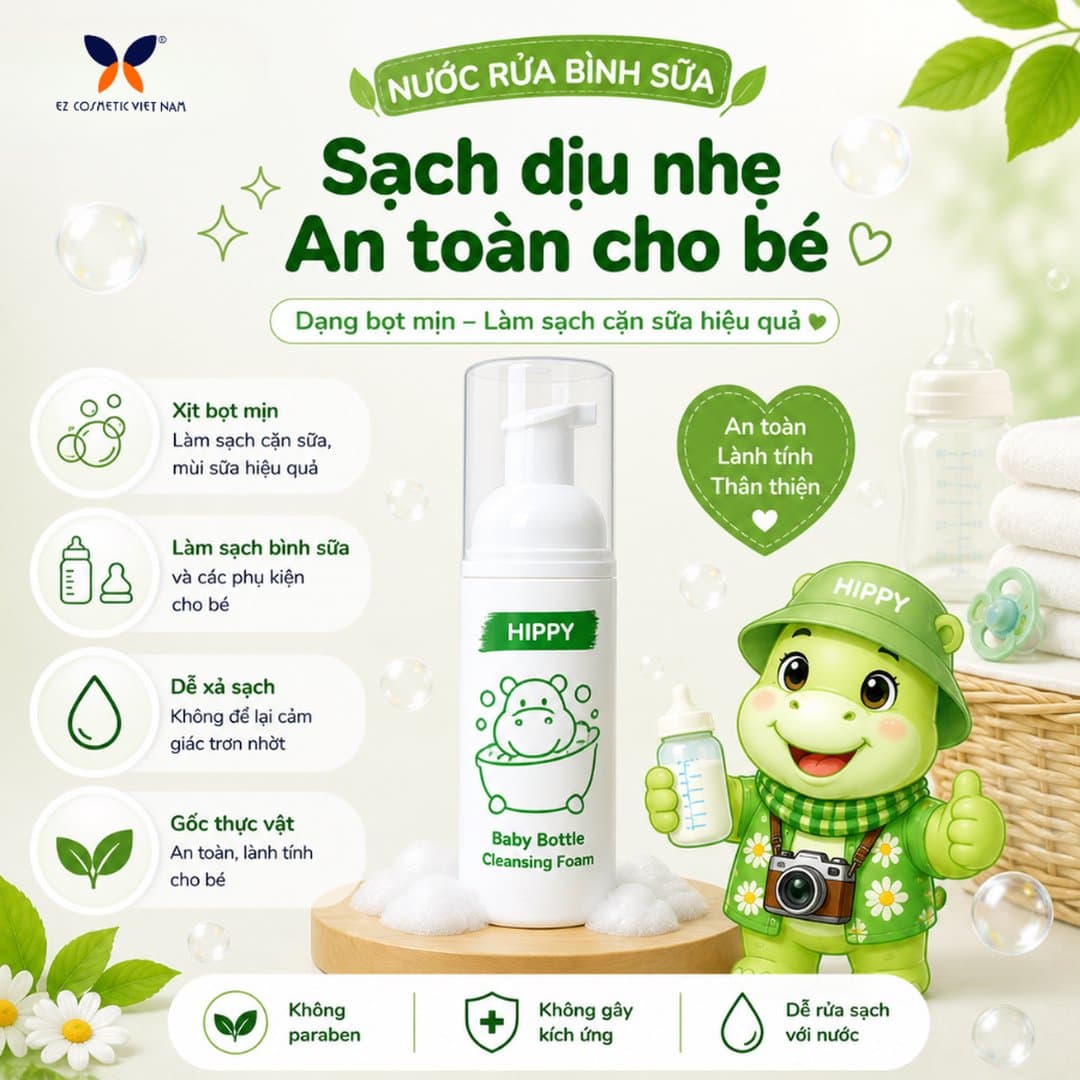 Bộ sản phẩm trải nghiệm HIPPY chăm sóc bé iu - Kem dưỡng ẩm 40g, tắm gội 90ml, nước giặt xả 90ml, nước rửa bình sữa 50ml — 5