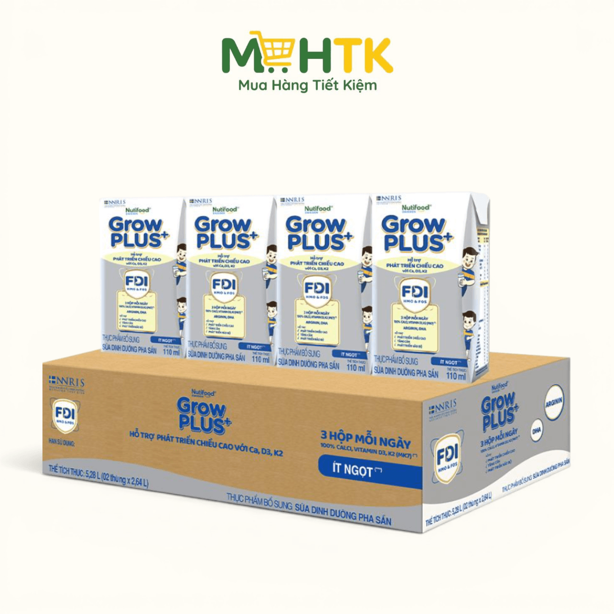 Thùng sữa nước pha sẵn NutiFood Grow PLUS+ Bạc 1+ 180ml x 24 hộp — 1