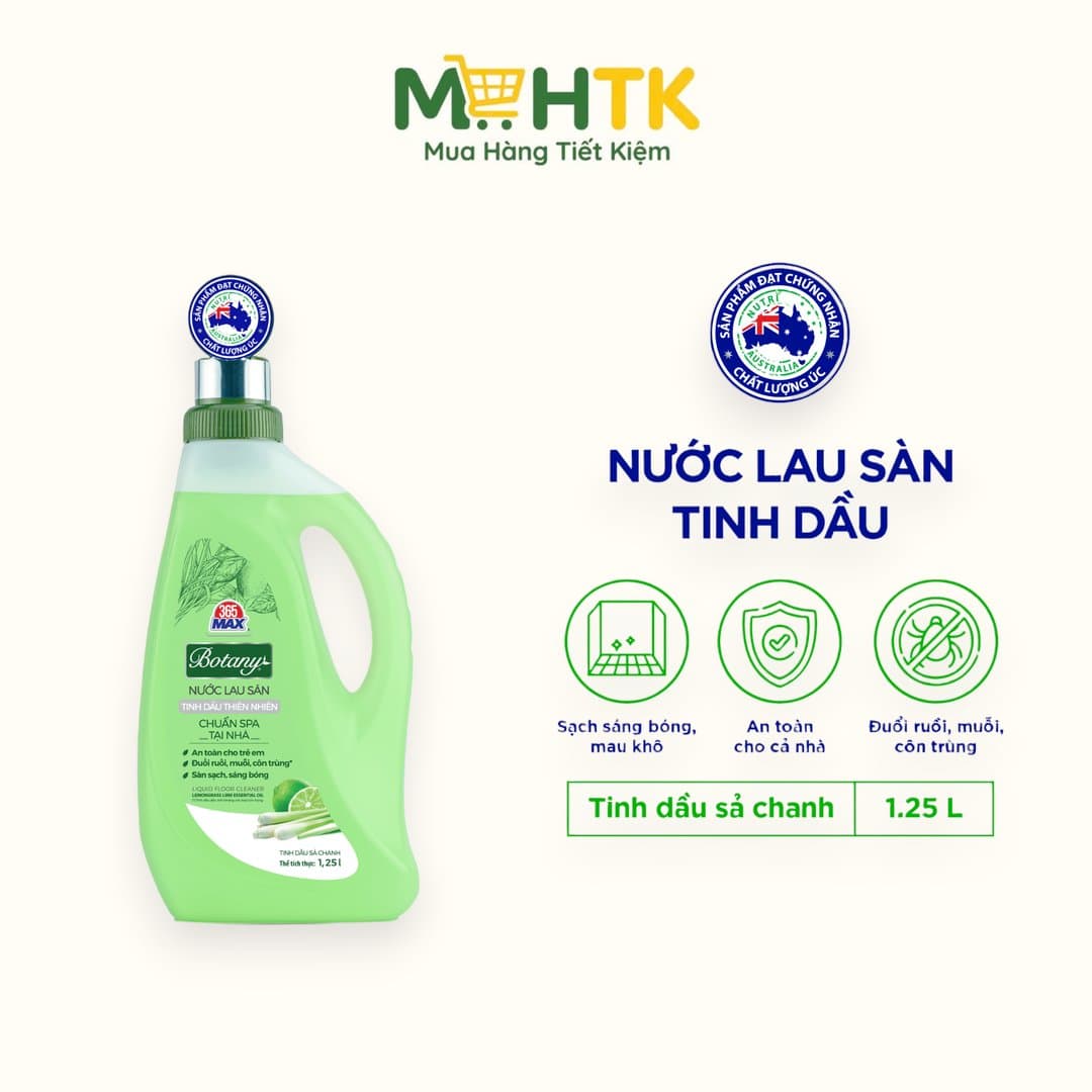 Chai Nước Lau Sàn 365 Max Botany Tinh Dầu Sả Chanh 1.25L làm sạch bóng sàn nhà, an toàn cho da bé