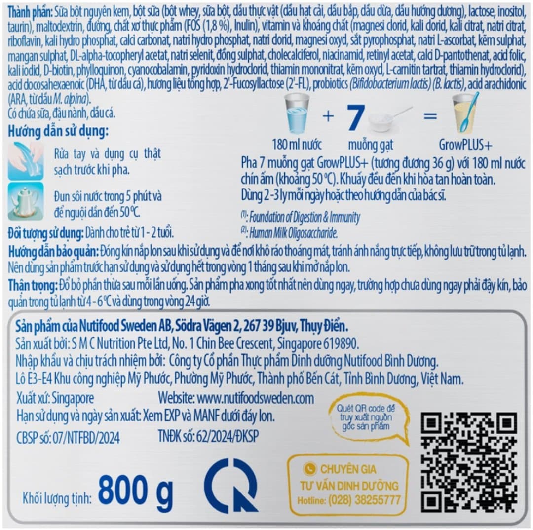 Sữa bột NutiFood Grow PLUS+ Xanh Tiêu Hóa Khỏe 1+ cho trẻ từ 1 - 2 tuổi 800g — 4