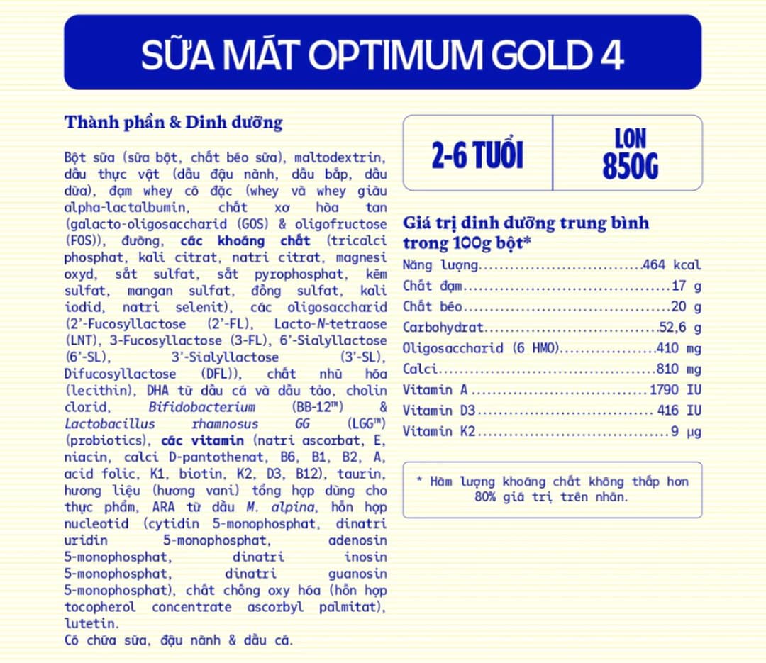 Sữa bột Optimum Gold 4 cho trẻ từ 2 - 6 tuổi 850g — 5