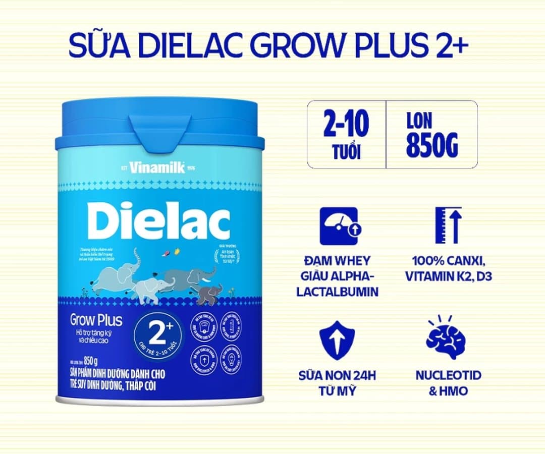 Sữa bột Vinamilk Grow Plus 2+ bổ sung sữa non cho trẻ từ 2 - 10 tuổi 850g — 3